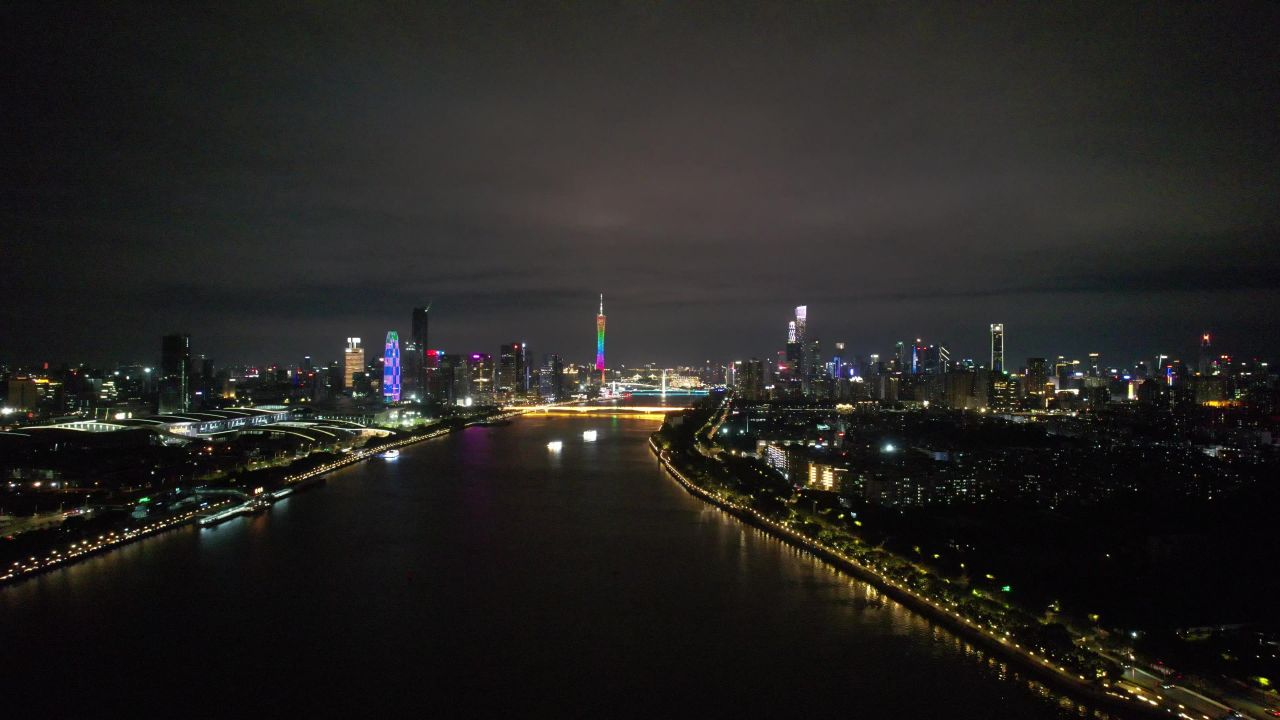 广州塔珠江夜景灯光航拍 