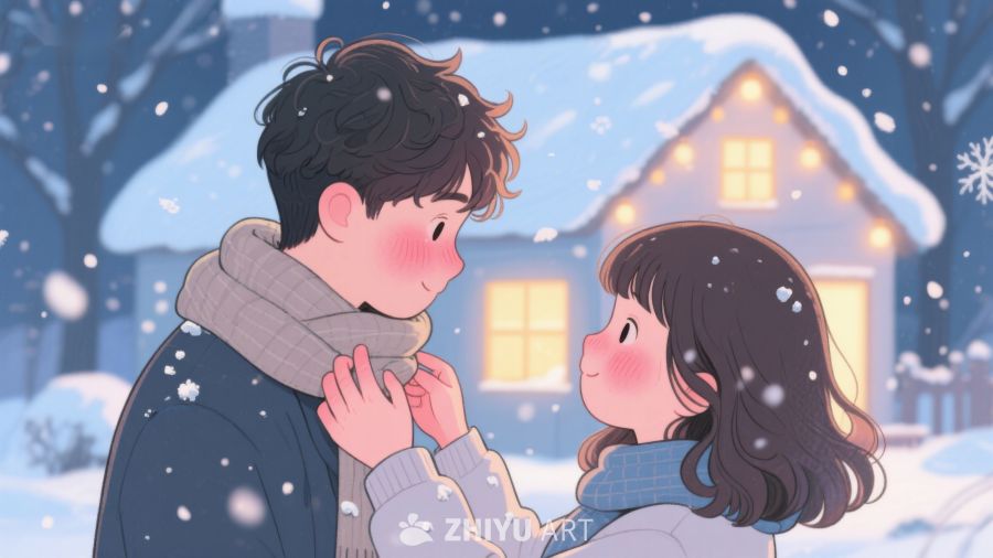 冬夜温馨时刻：情侣雪中相拥 192