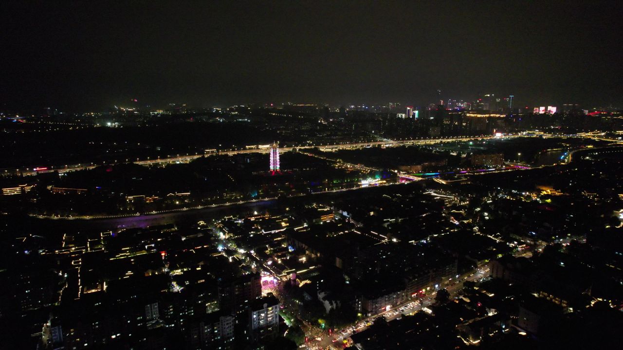 江苏南京城市夜景灯光航拍 