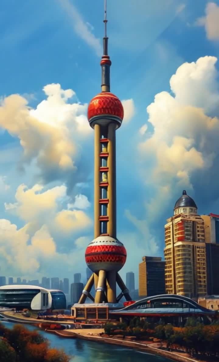 上海东方明珠塔与城市天际线景观