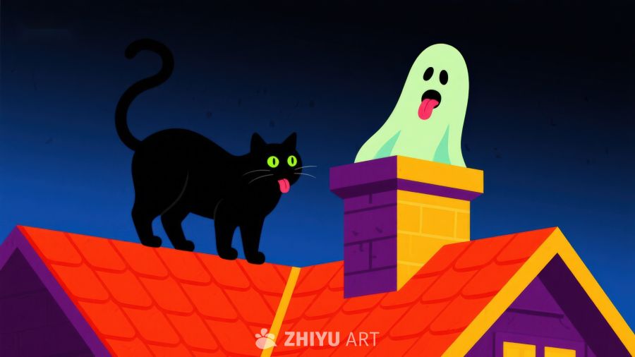 屋顶上的黑猫与鬼魂