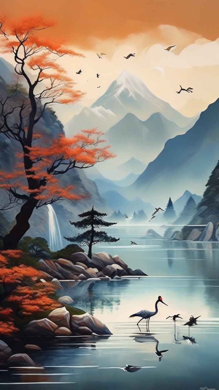 国风鹤山水风景插画 41