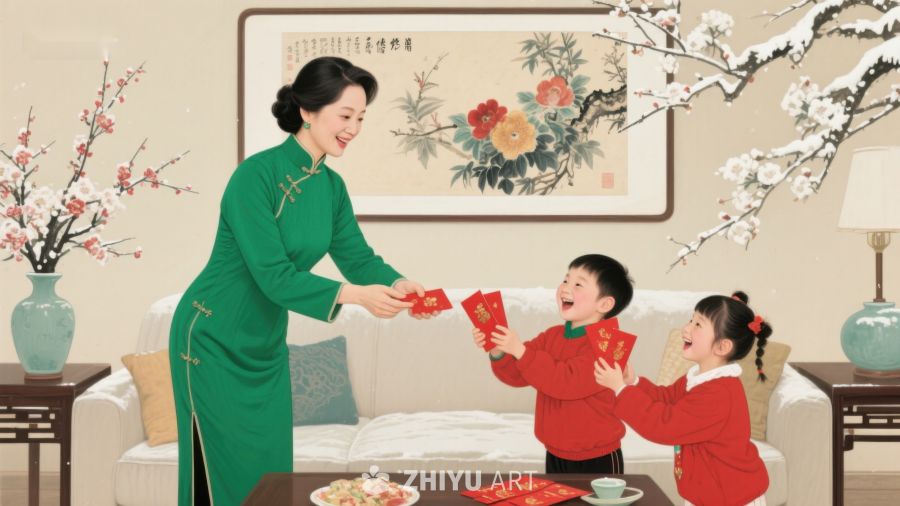 长辈给孩子发红包，欢庆节日 1259