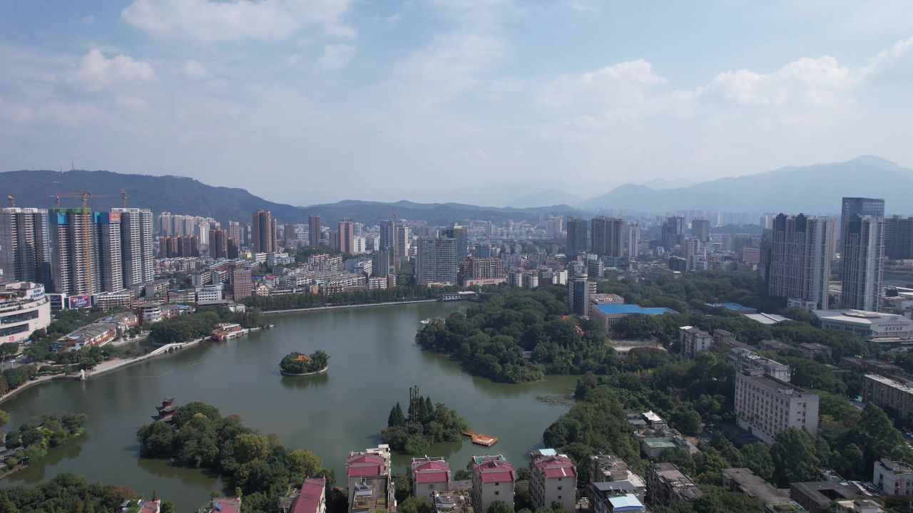  湖南郴州城市风光北湖公园航拍