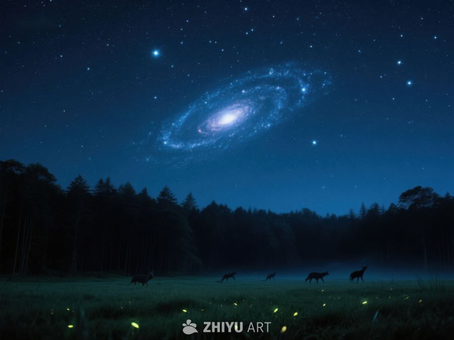 夜空银河下的森林与萤火虫 427