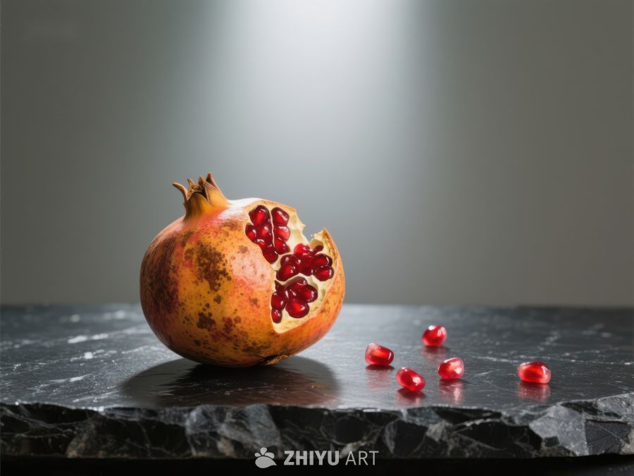 石榴半开，籽粒散落 511