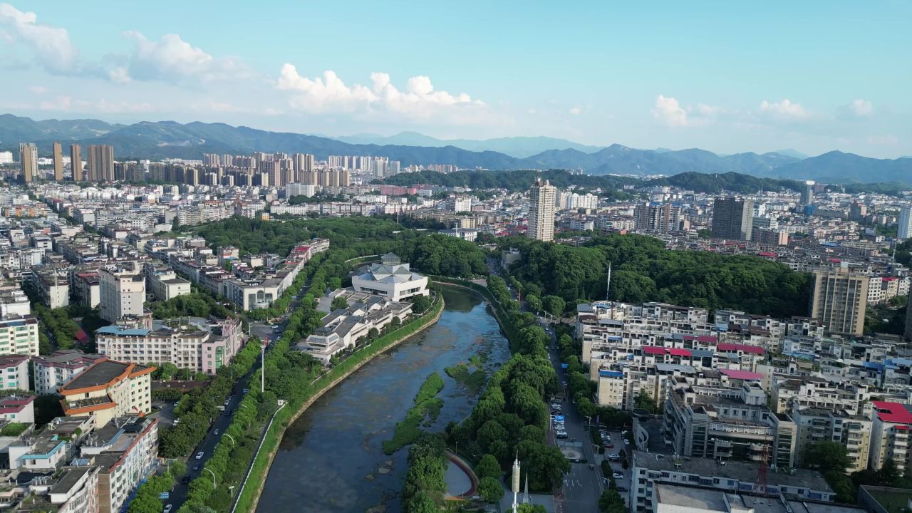 航拍江西萍乡城市天际线萍乡大景