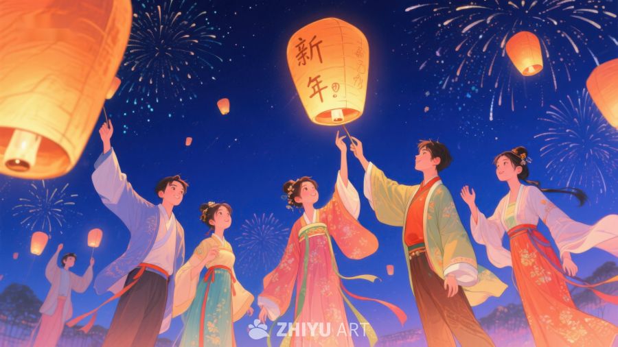 新年夜放飞孔明灯 1062