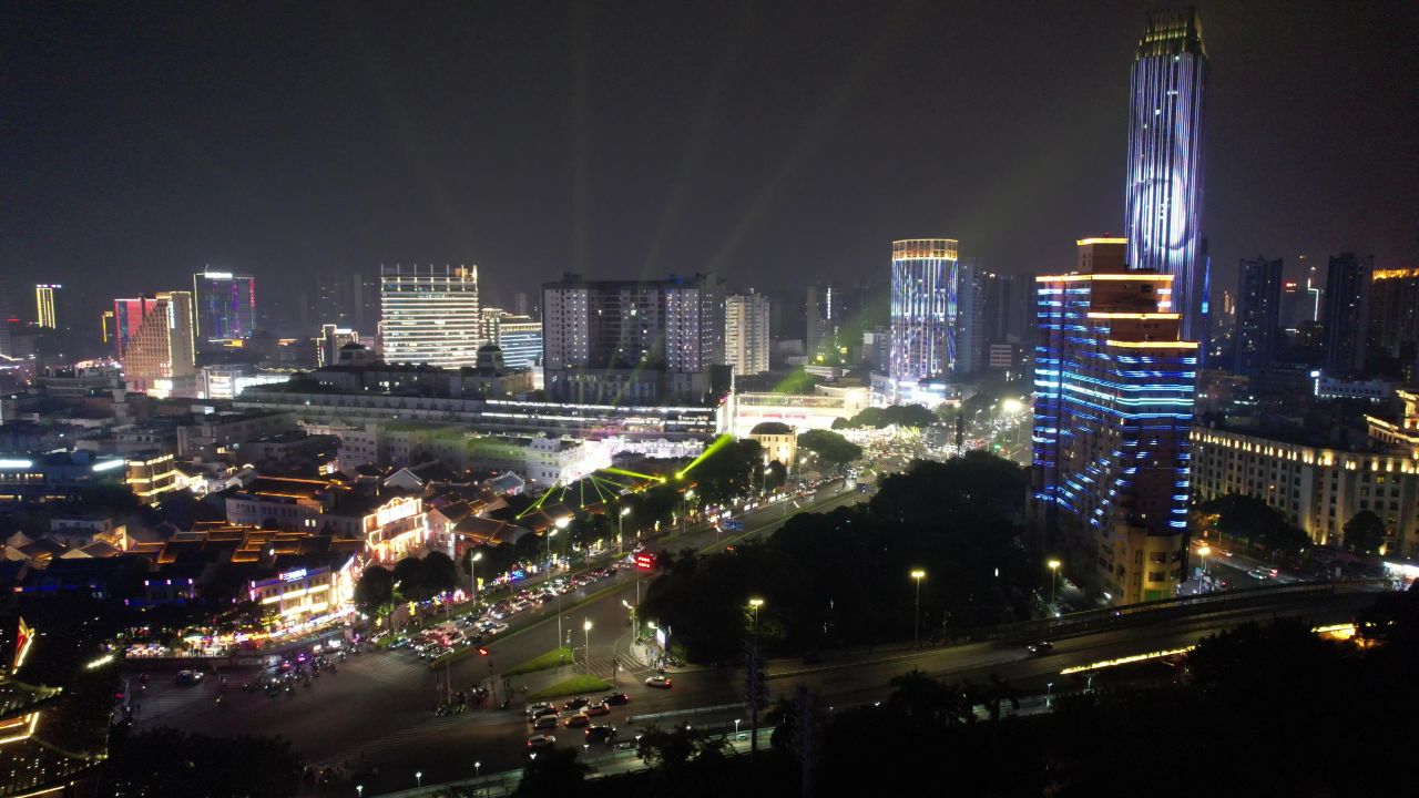 广西南宁城市夜景灯光交通航拍