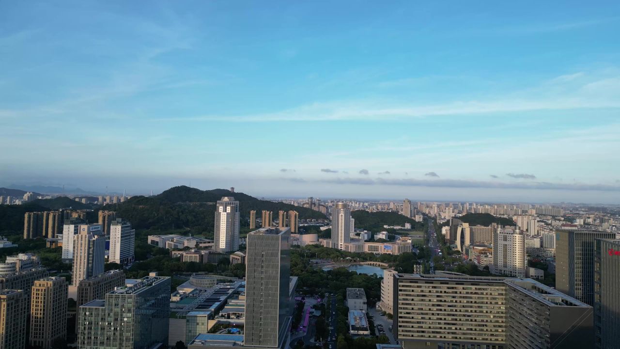 航拍台州市民广场水景公园