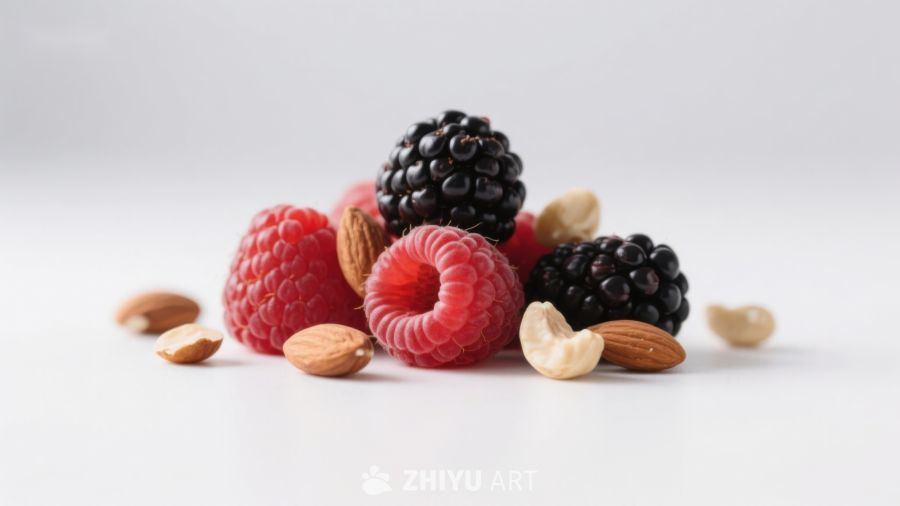 新鲜浆果与坚果的组合