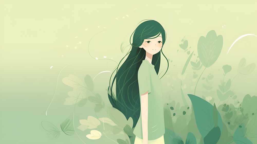浅绿色插画女卡通背景