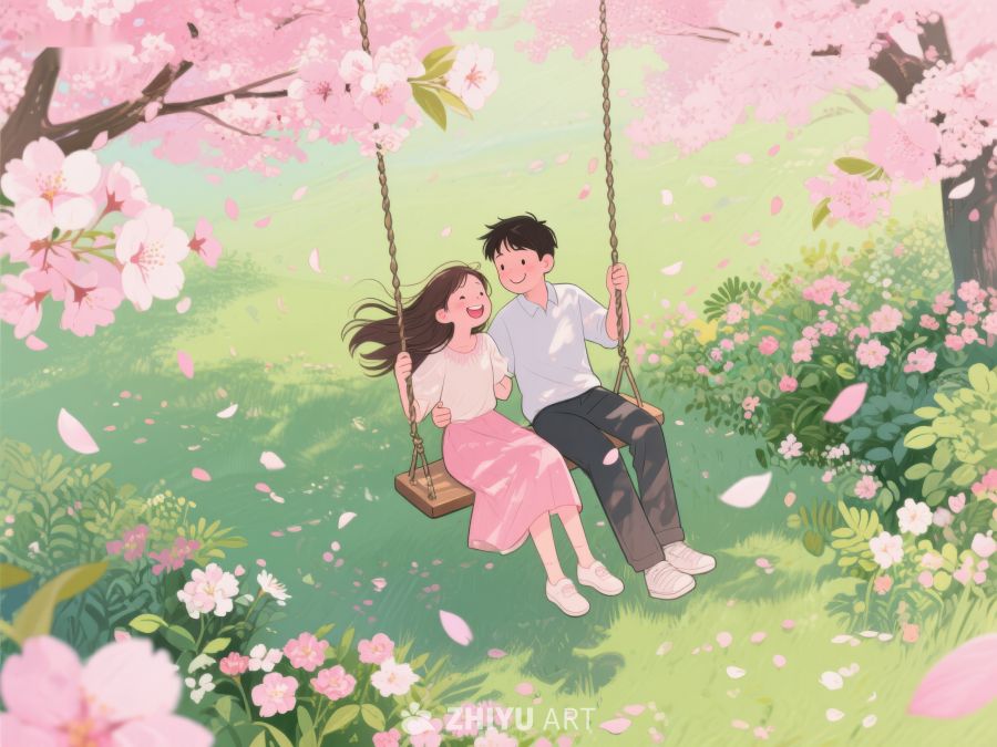春日樱花下，情侣共荡秋千 88