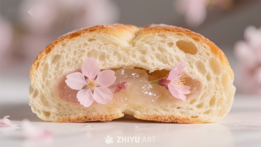 樱花面包，内馅点缀花瓣
