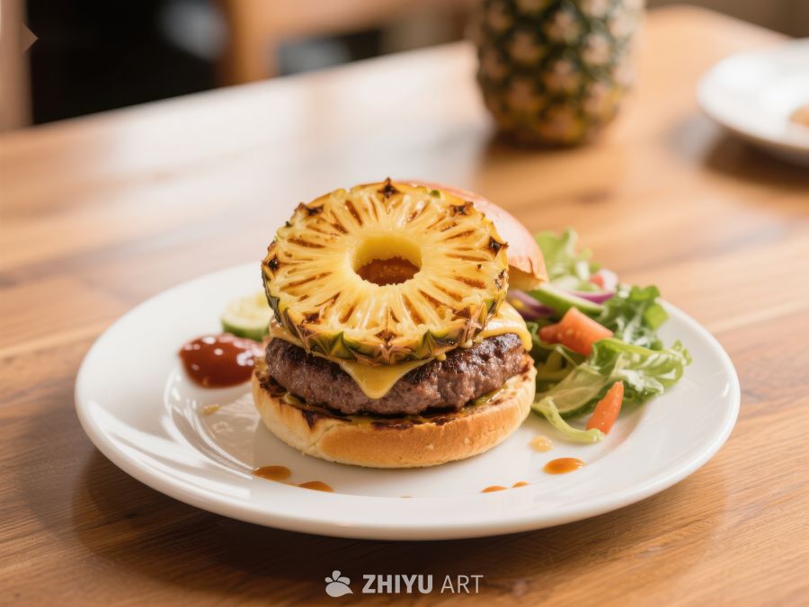 菠萝牛肉汉堡配沙拉