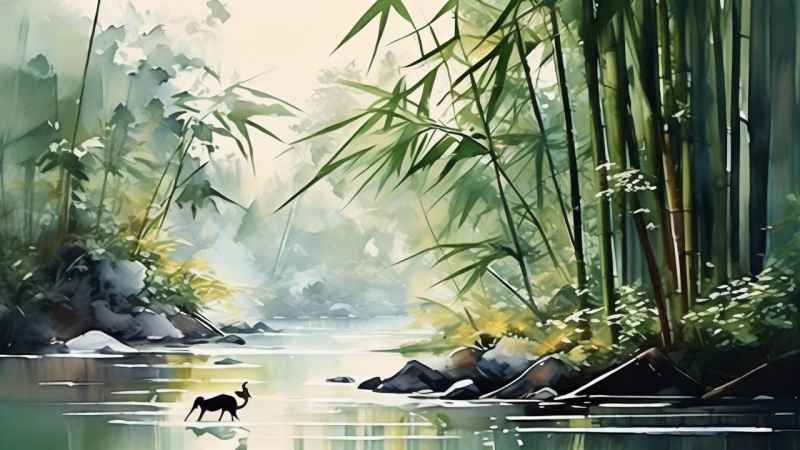 绿竹水墨插画背景图 74