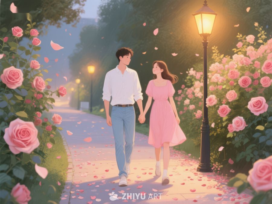 情侣在花径中漫步 577