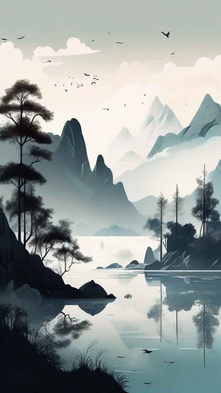 国风水彩画山水风景插画 25