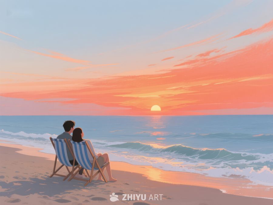 海滩日落，情侣共赏 265