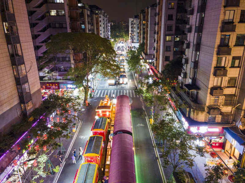 福建福州达明路美食街夜景航拍