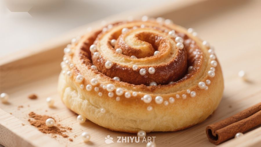 珍珠点缀的螺旋肉桂卷
