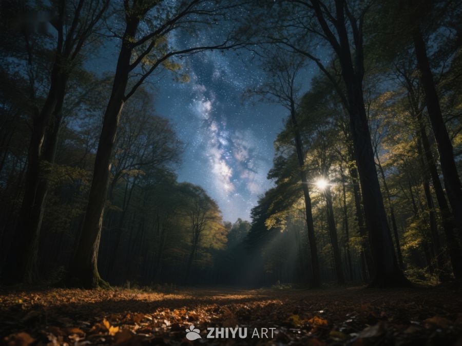 夜幕森林，星光与晨光交织 461