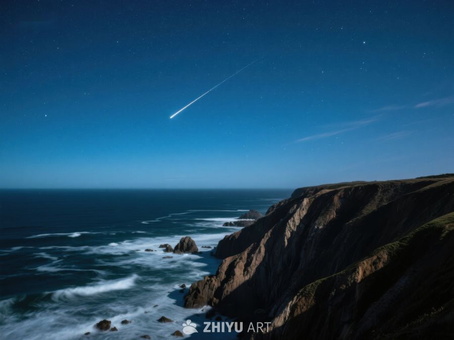 夜空流星划过海岸悬崖 262
