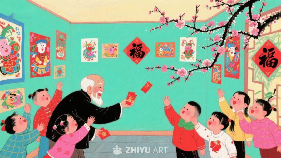 老人分发红包，孩子们欢庆新年 618