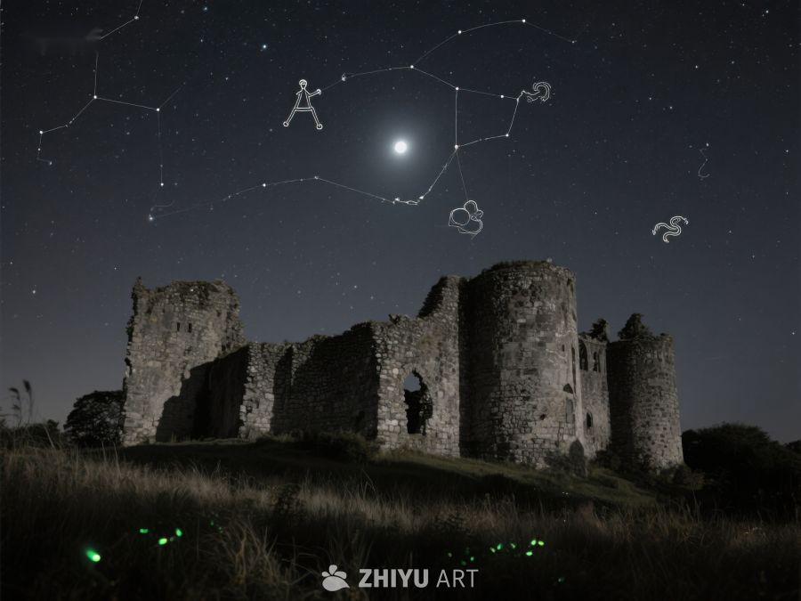 夜空下的古堡遗迹与星座 319