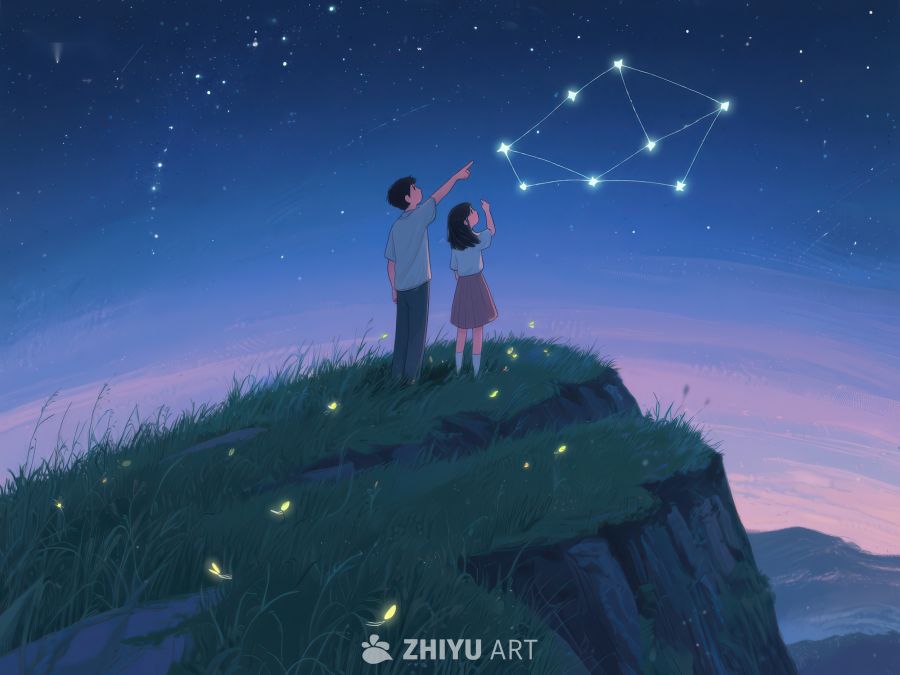 夜空下两人共赏星座 974