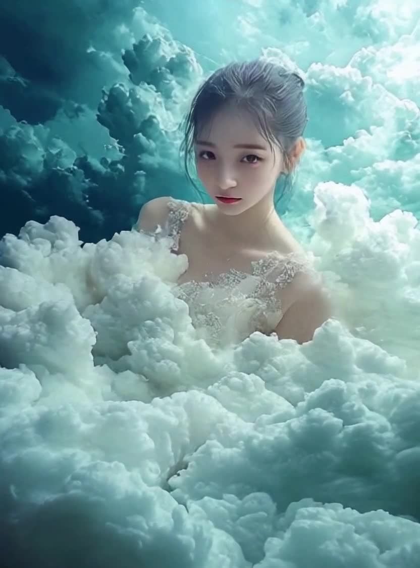 云中丽人：蕾丝礼服少女的梦幻天空之旅