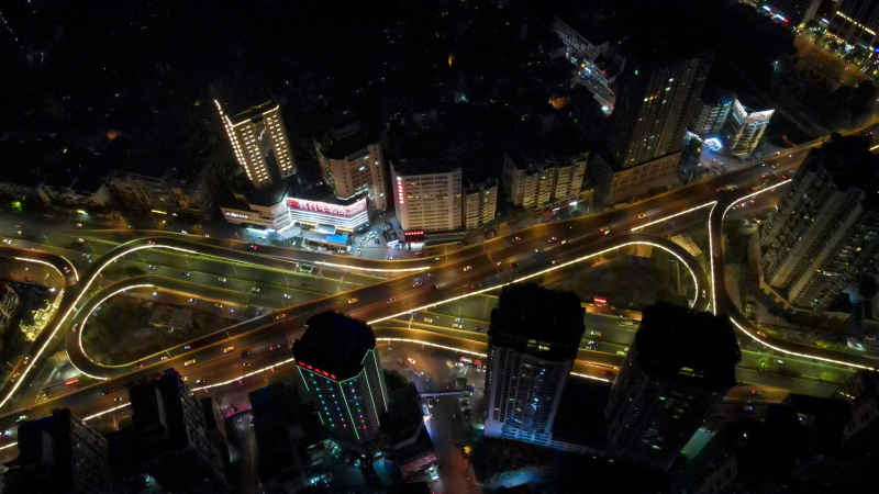 航拍贵阳城市夜景交通