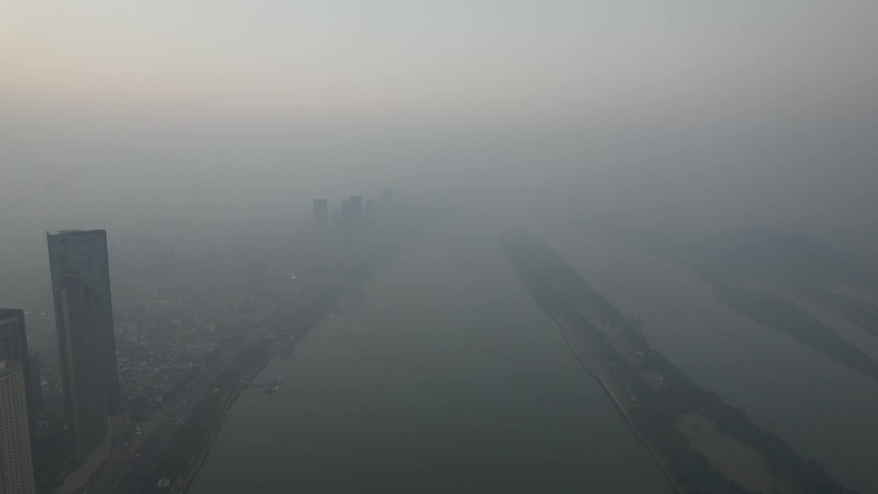 湖南长沙清晨日出迷雾航拍