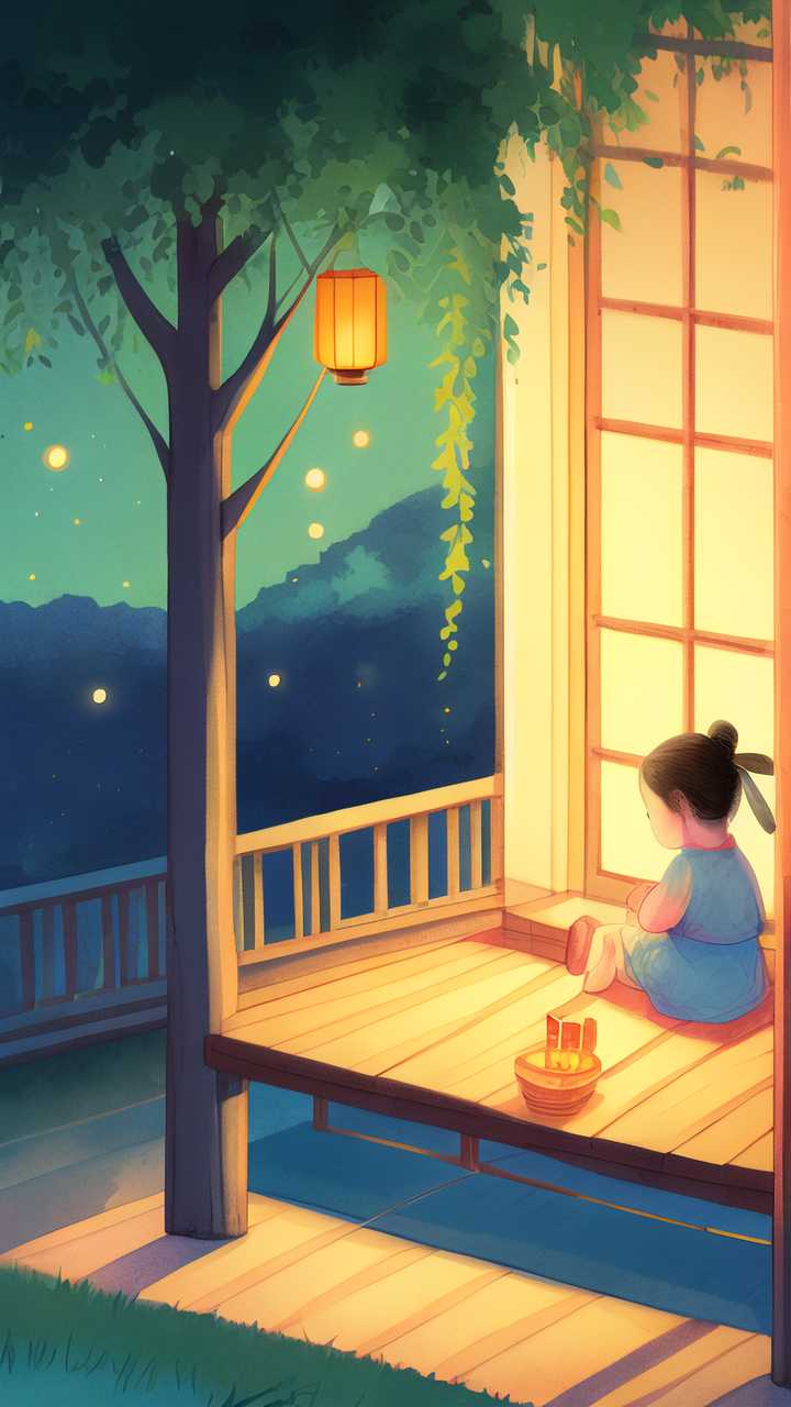 唯美小暑夜晚原创插画海报素材