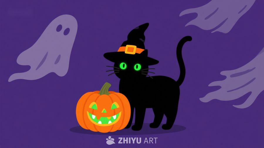 万圣节黑猫与南瓜灯