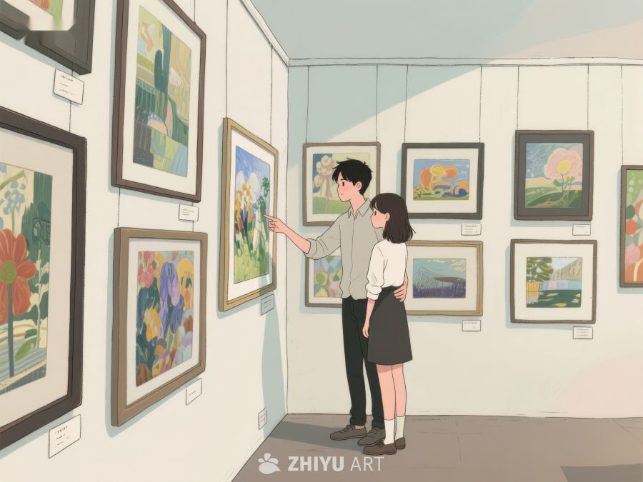 画廊中欣赏艺术的两人 363