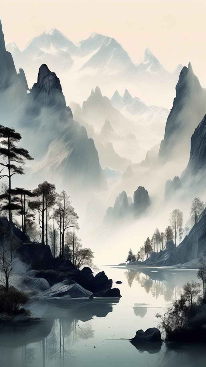 国风水彩画山水风景插画 54