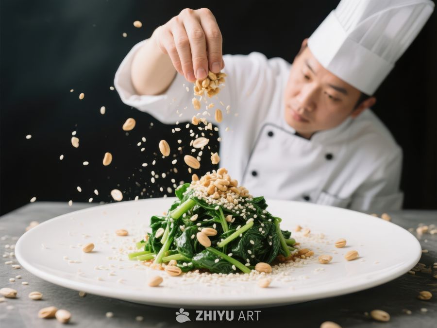 厨师精心点缀菠菜沙拉 73