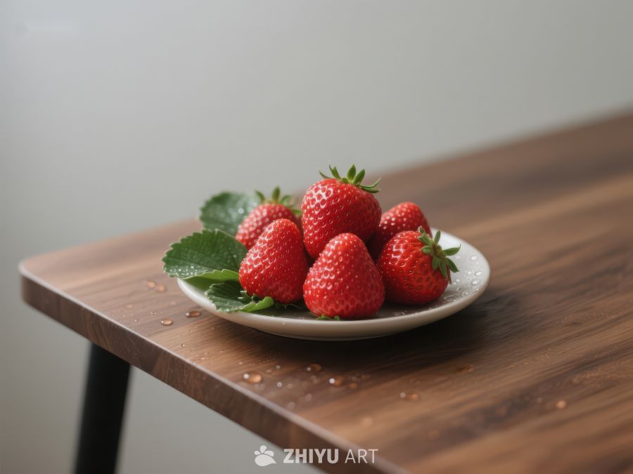 新鲜草莓置于木质桌上的白色碟中 625