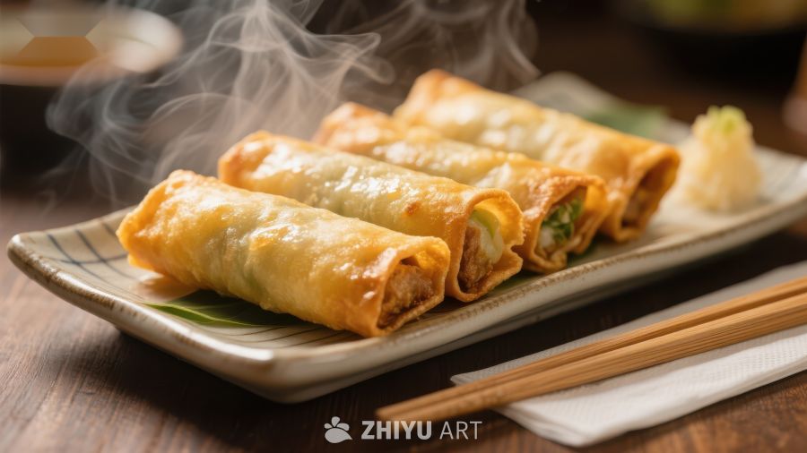 热腾腾的春卷，散发诱人香气