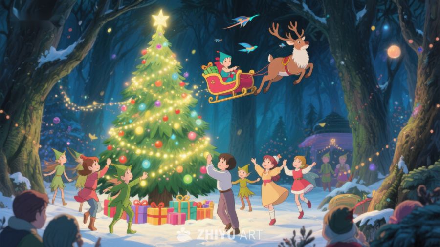森林中的圣诞树与欢乐场景 170