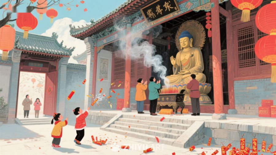 新春祈福：寺庙前的欢庆与敬仰 1050