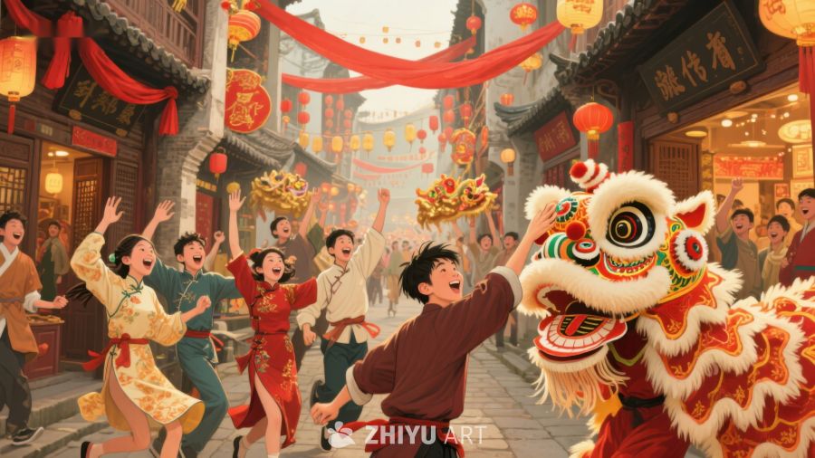 热闹春节舞狮庆典 780