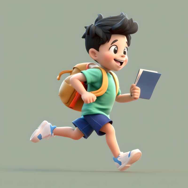一个男孩跑步和拿着一本书 3