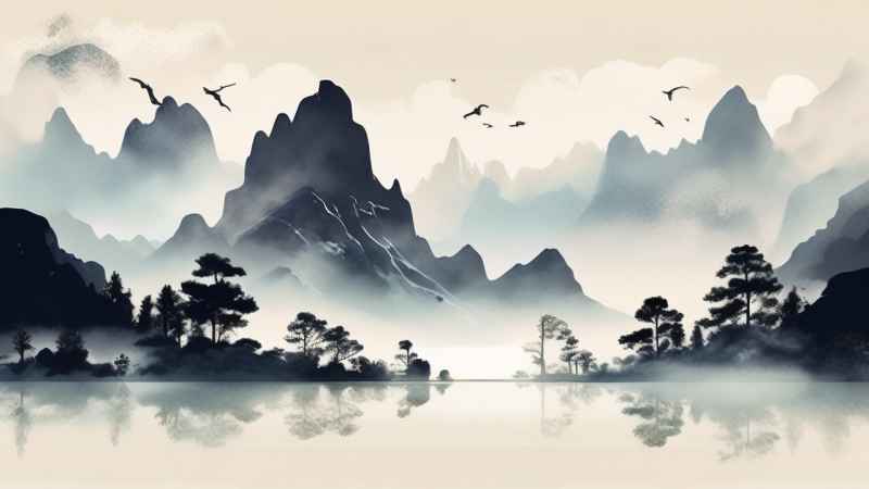 国潮山水插画风景图 23