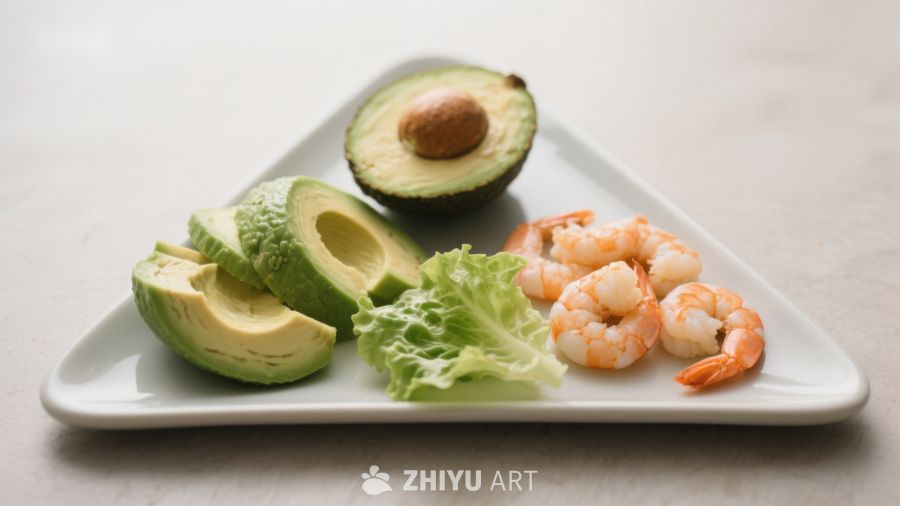 牛油果虾仁沙拉食材摆盘