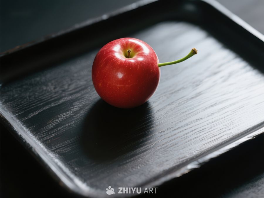 红苹果置于黑色托盘上 138