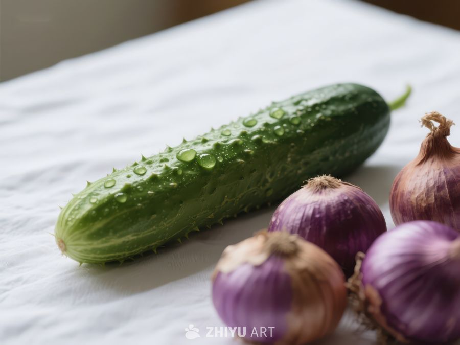 新鲜黄瓜与洋葱的静物组合 550