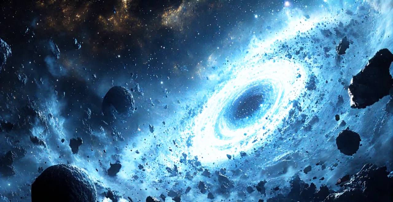 蓝色能量旋涡吞噬星石尘埃