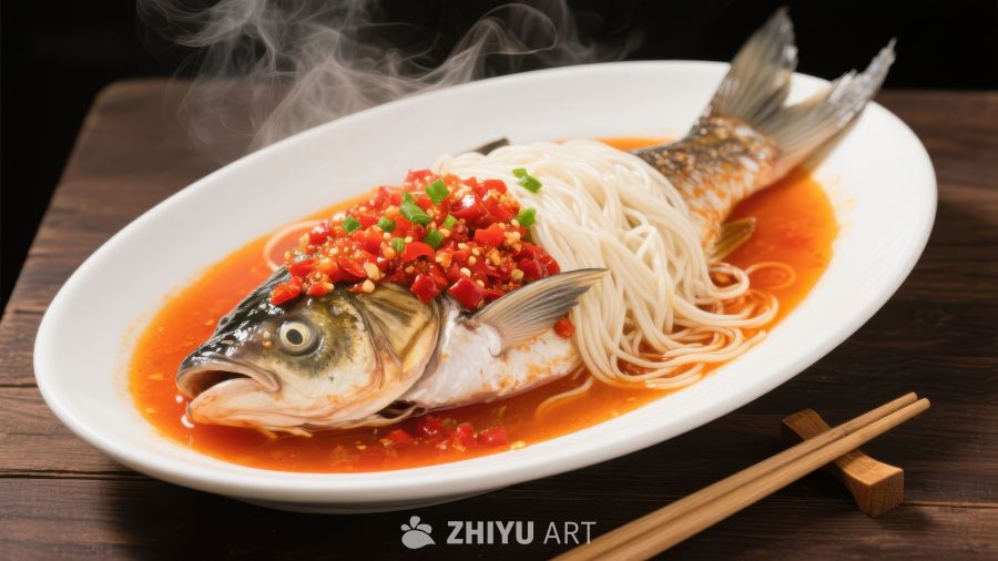 蒸鱼配粉丝与剁椒